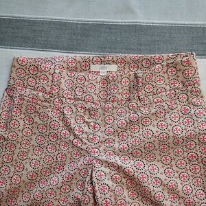 LOFT Marisa Riviera‎ Pant Women's Beige Pink Floral Medallion Ankle  Sz 0